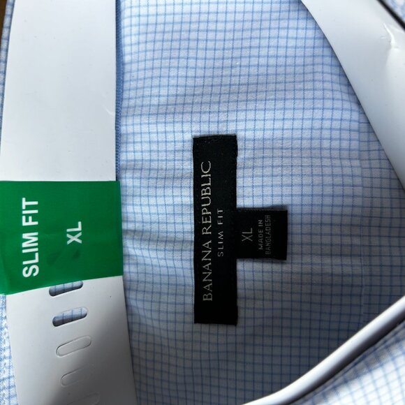 Banana Republic Men's Stretch Poplin Dress Shirt Slim Fit Plaid Blue Size XL - Picture 6 of 8